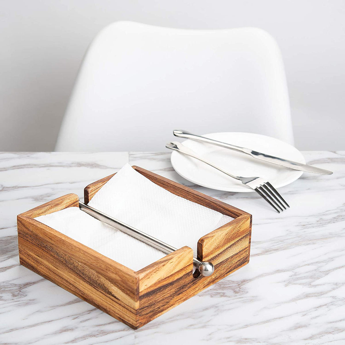 Acacia Wood Napkin Holder – Kitchen Linens gift Montreal Villeray Urban Palate