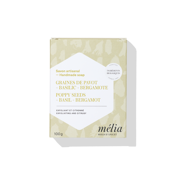 Melia Artisanal Soap - Poppy Seeds + Basil + Bergamot 100g – Gifts & Kitchen Accessories gift Montreal Villeray Urban Palate