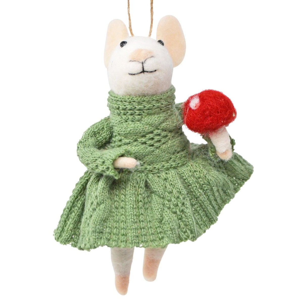 Felt Mouse in a Green Dress Ornament
