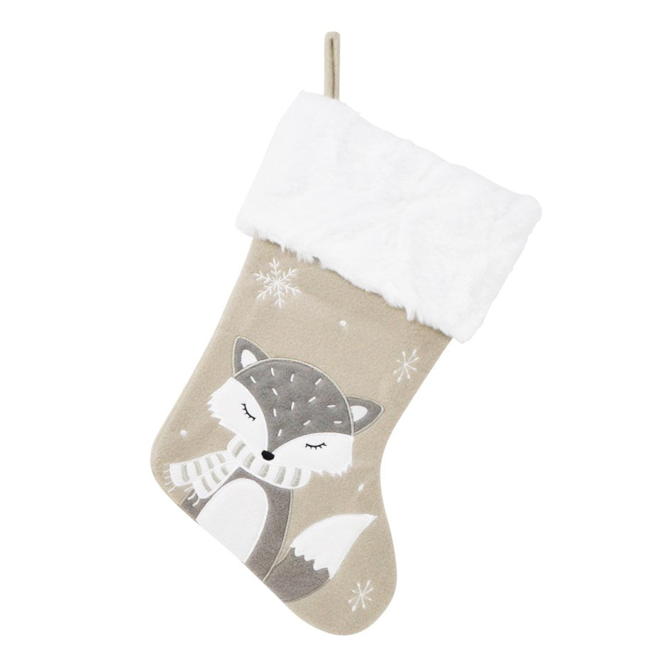 Greige Fox Stocking – Holiday Décor gift Montreal Villeray Urban Palate