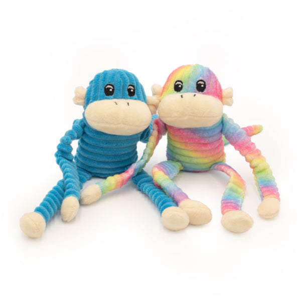 Spencer the Crinkle Monkey 2-Pack Small Rainbow and Blue Dog Toy – Gifts & Kitchen Accessories gift Montreal Villeray Urban Palate