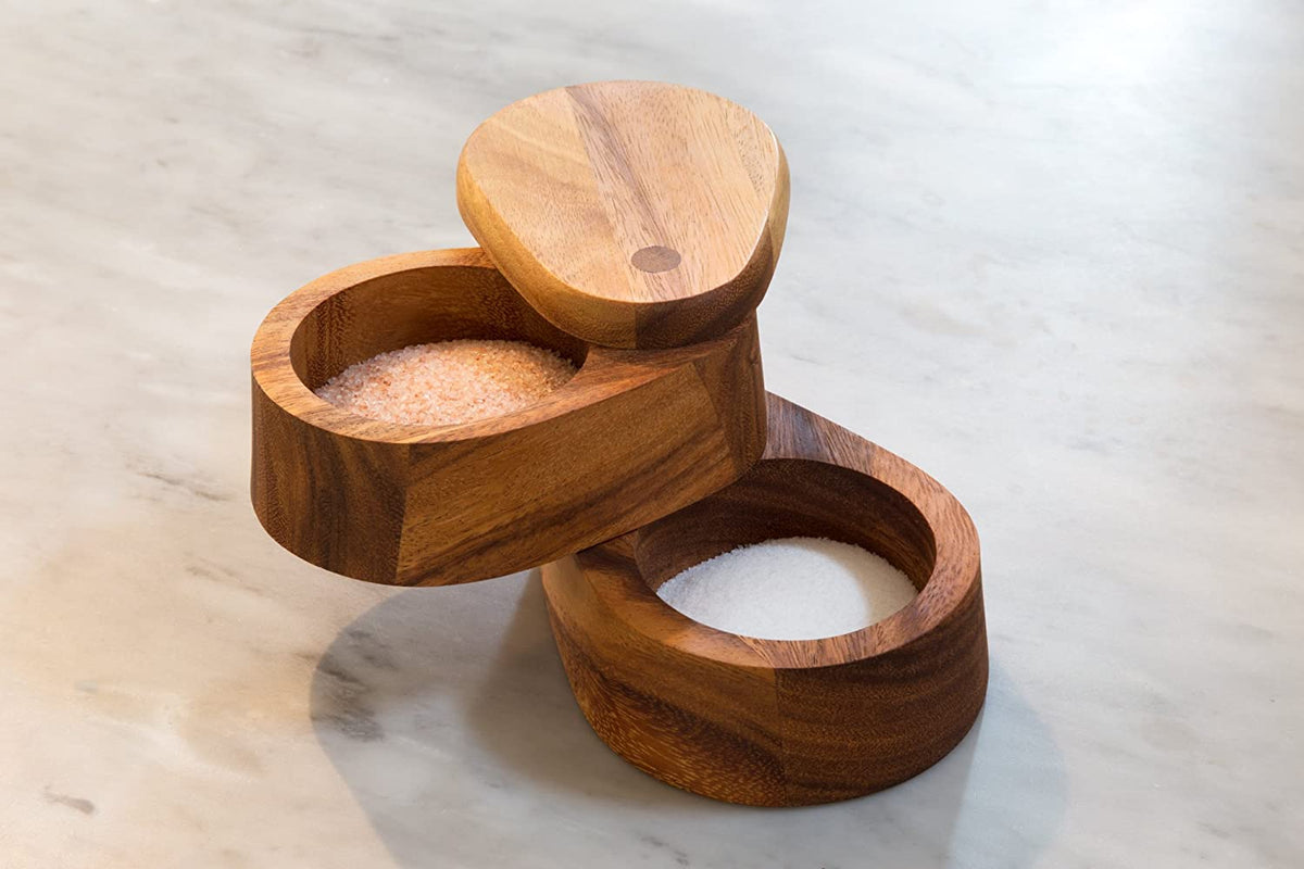 Double Layer Swivel Salt Box in Acacia Wood – Gifts & Kitchen Accessories gift Montreal Villeray Urban Palate