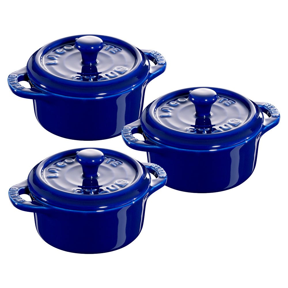 Set of 3 mini blue ceramic casserole dishes, 10cm, 250ml – Gift Set gift Montreal Villeray Urban Palate