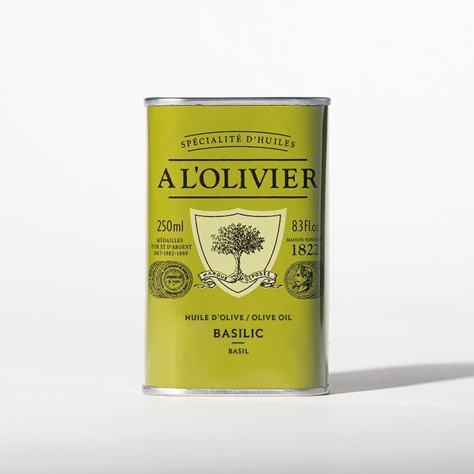 Huile d'olive aromatique au basilic, boîte de 250 ml