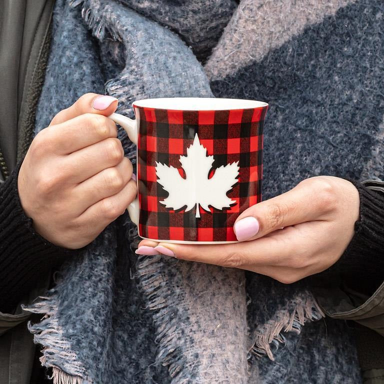 Mug feuille à carreaux rouges et noirs 35 cl