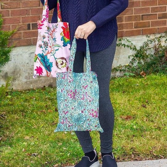 Sac cabas simple à motif floral et papillon - Turquoise
