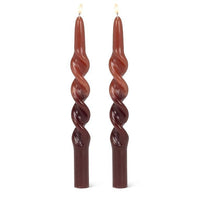 Large Spiral 2-Tone Taper Candle Set 10" - Brown