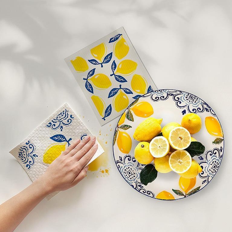 Swedish Sponge Cloth - Lemon Dishcloths - Set of 2