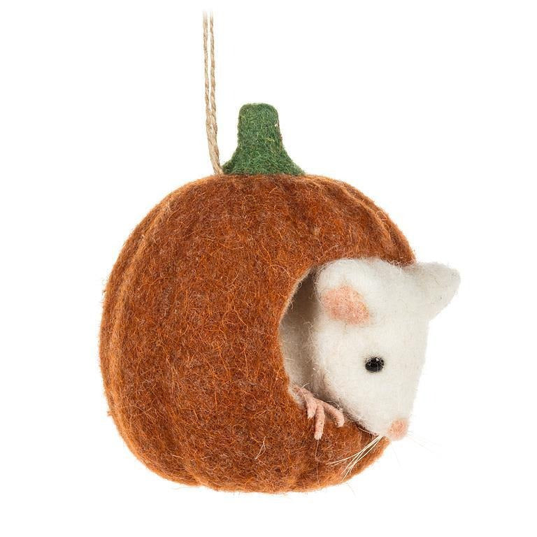 Mouse in Small Pumpkin Ornament