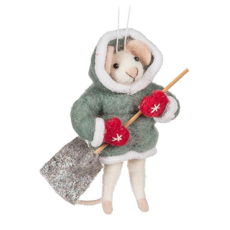 Mouse with Shovel Ornament – Winter Whimsy