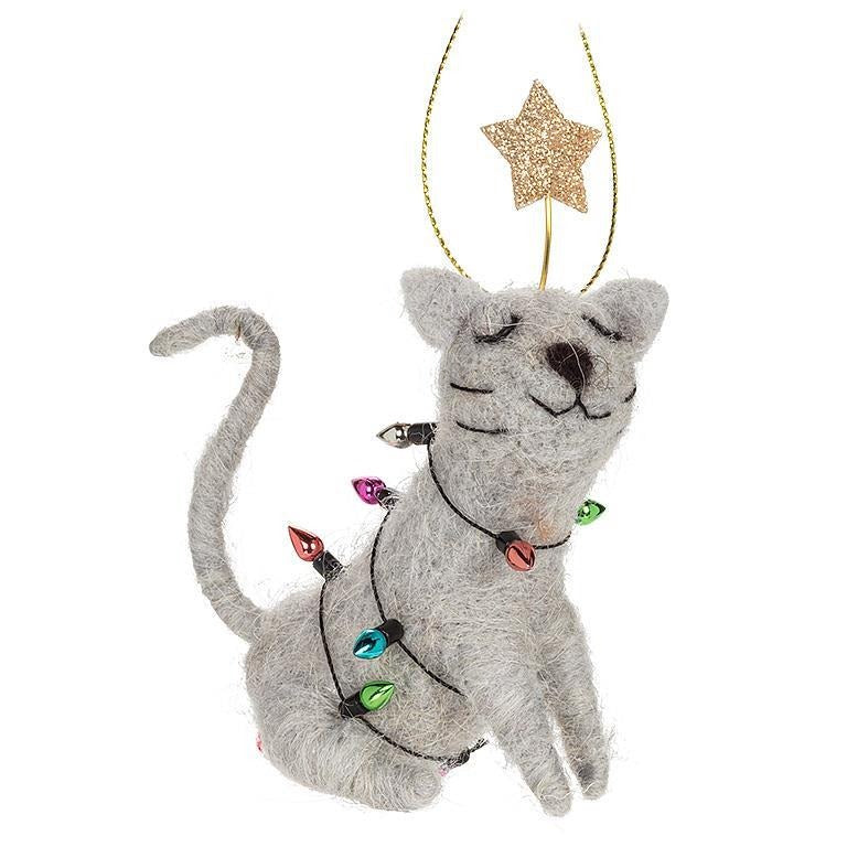 Ornement de chat assis avec lumières