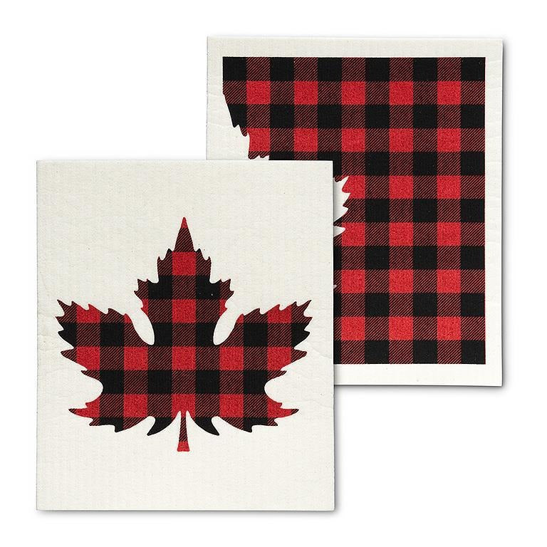 Swedish Sponge Cloths - Buffalo Check Maple Leaf - Set of 2