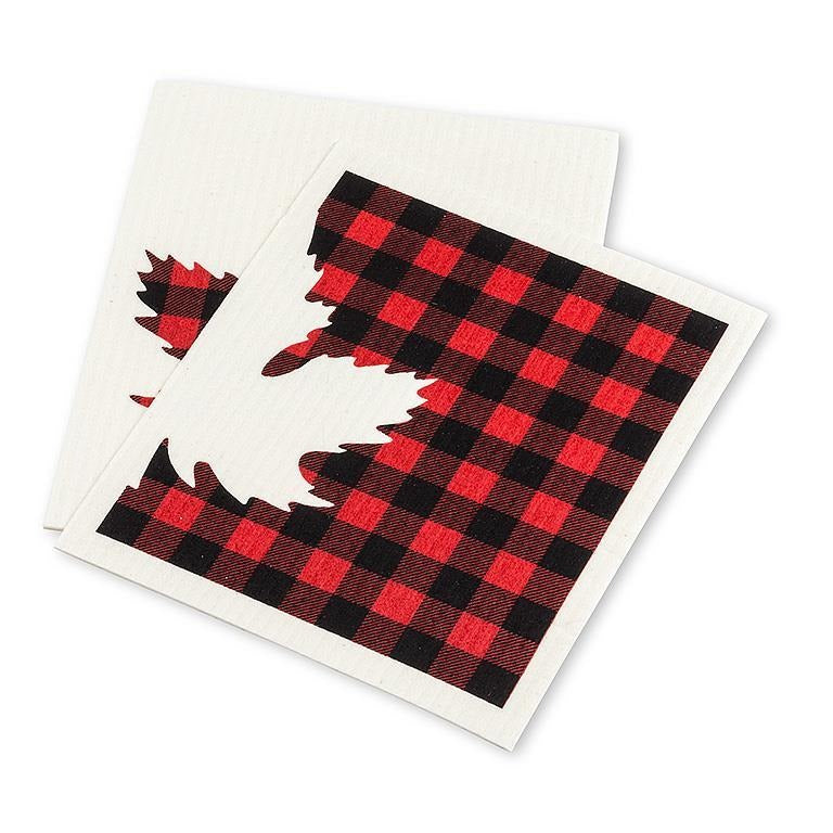 Swedish Sponge Cloths - Buffalo Check Maple Leaf - Set of 2