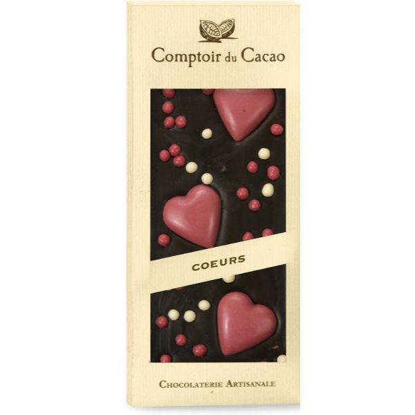 Tablette de chocolat noir cœur rouge 90g