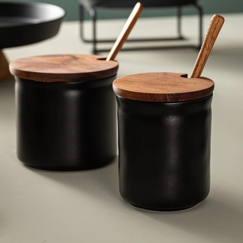 Pot à miel avec couvercle en bois et cuillère
