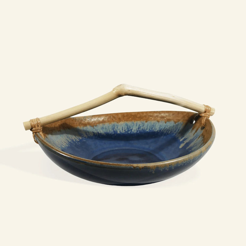 Ceramic and Wood Dish - Blue / Brown / Green