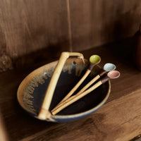 Ceramic and Wood Dish - Blue / Brown / Green