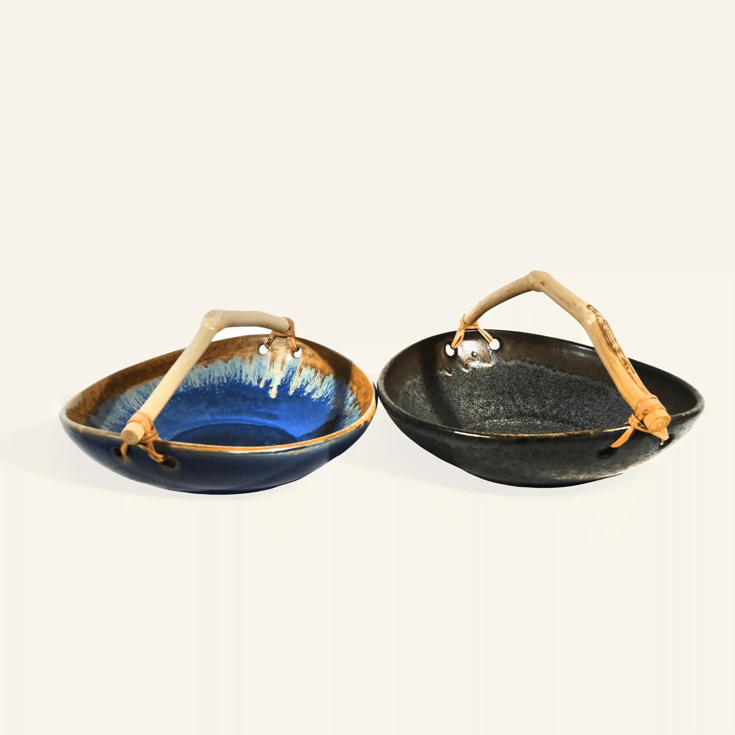 Ceramic and Wood Dish - Blue / Brown / Green