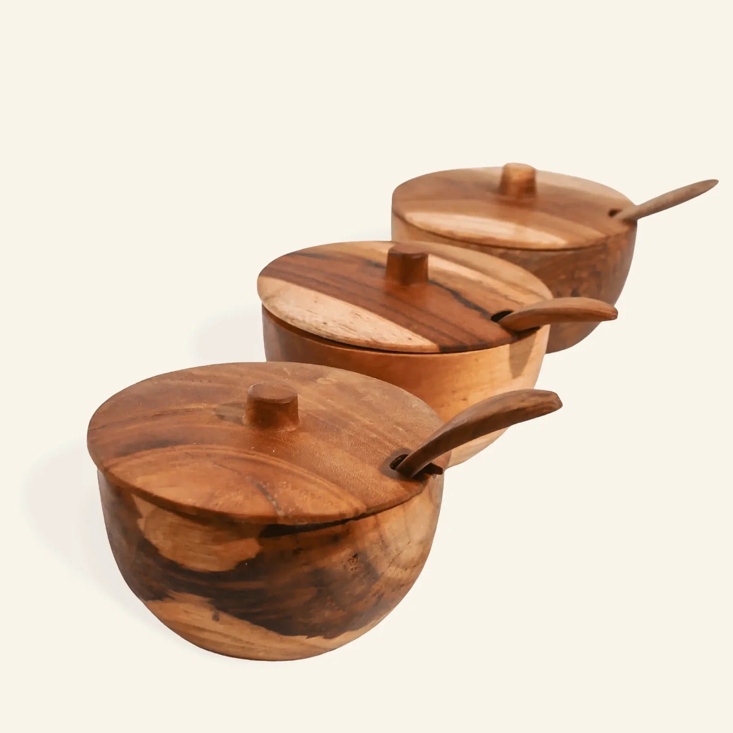 Set of 3 Teak Wood Spice Bowls