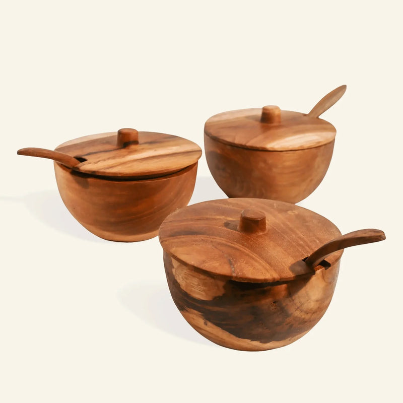 Set of 3 Teak Wood Spice Bowls