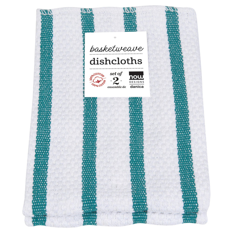 Basketweave Peacock Green Dishcloth Set of 2