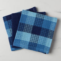 Torchons Indigo gaufrés, lot de 3