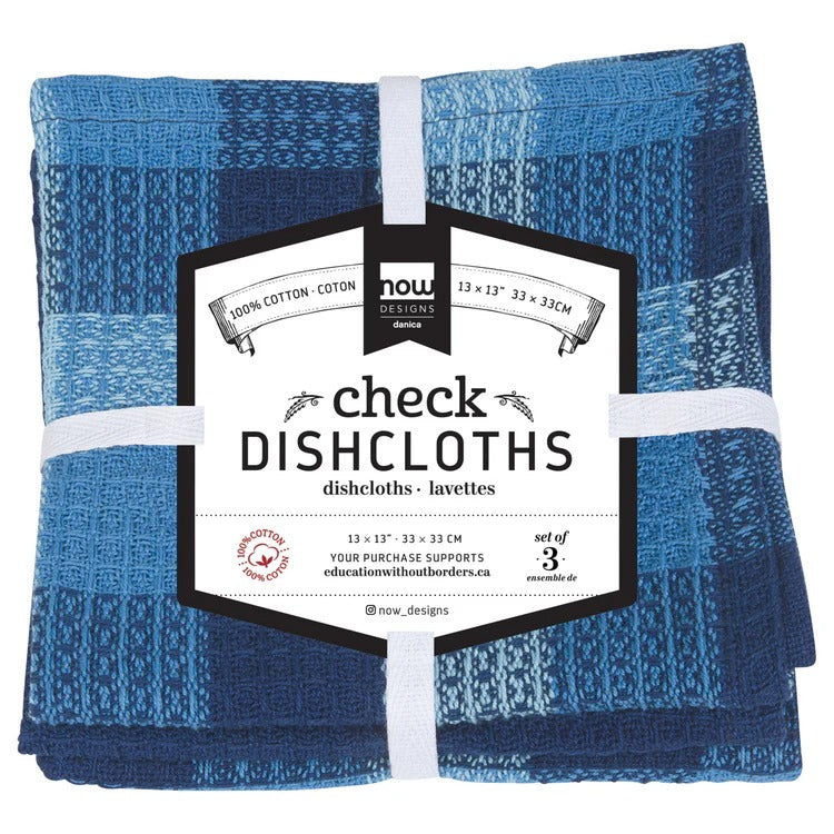 Torchons Indigo gaufrés, lot de 3