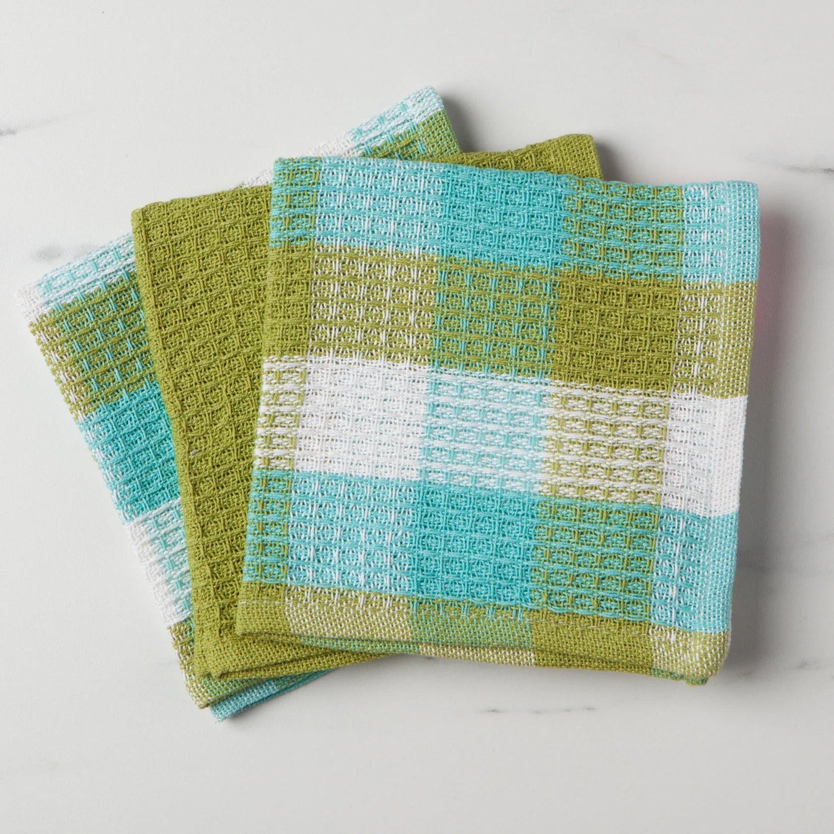 Lot de 3  torchons gaufrés Vert Feuille