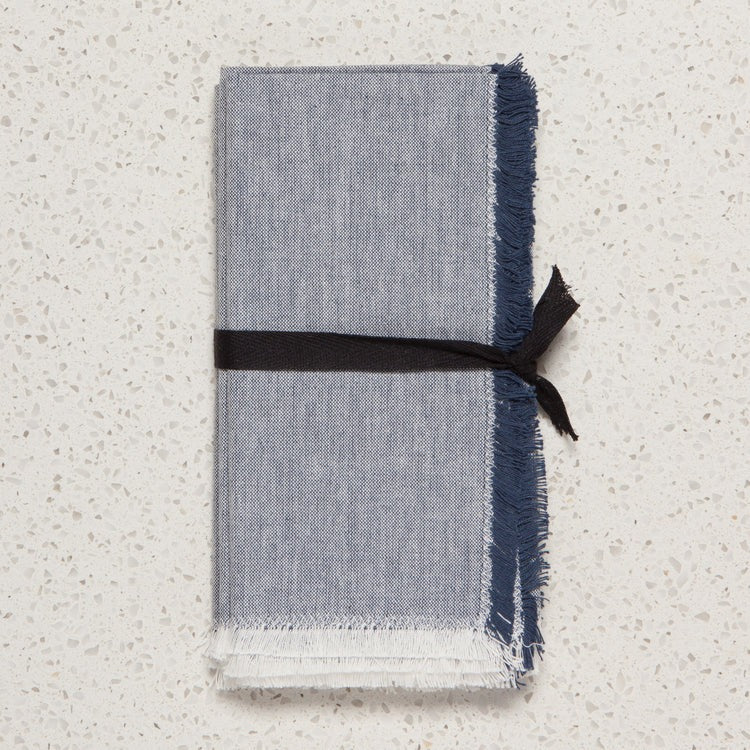 Lot de 4 serviettes en chambray bleu nuit