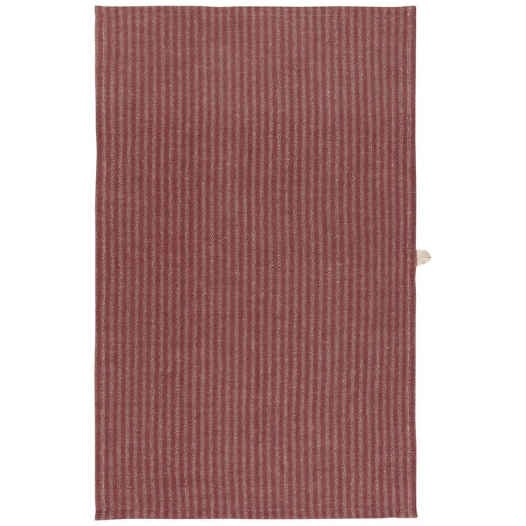 Torchon en lin et coton à rayures couleur vin