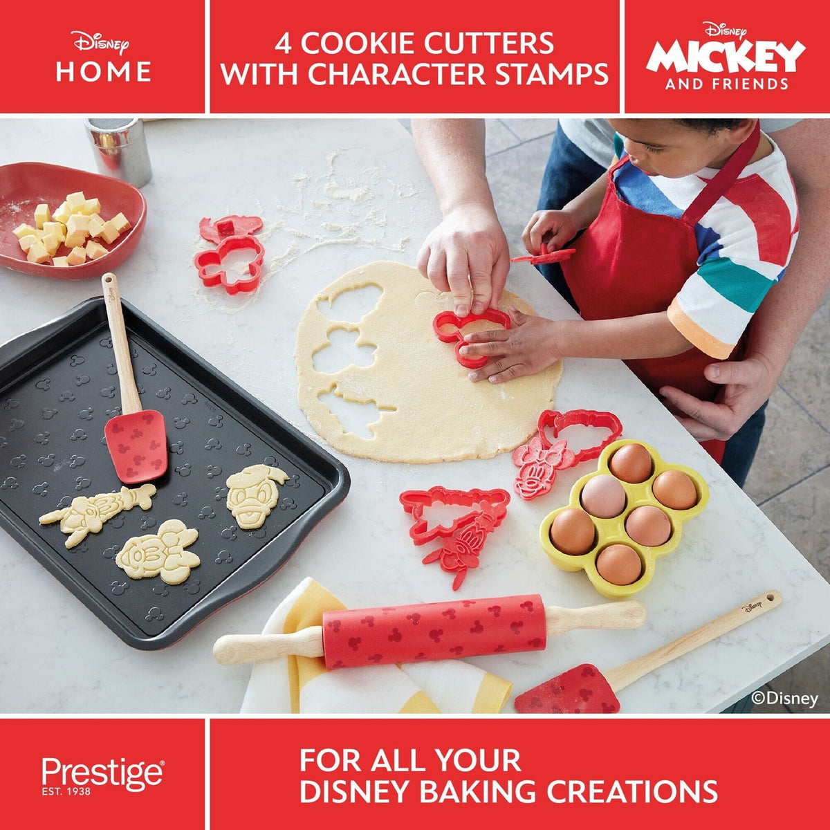 Disney Bake with Mickey 4 emporte-pièces rouges avec tampons personnages Mickey et ses amis