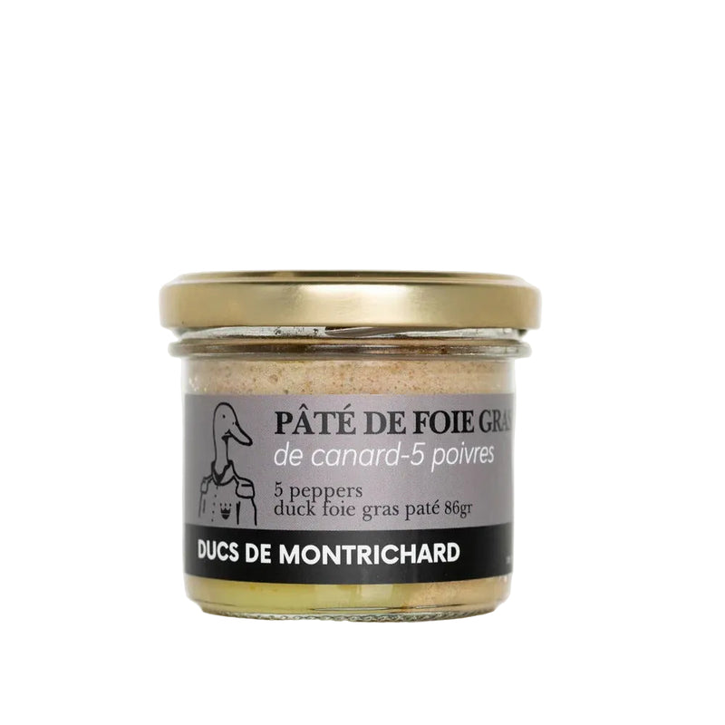 Jar of Ducs de Montrichard duck foie gras pété on a white background