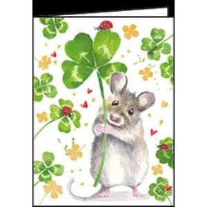 Mini Carte de vœux - Souris avec trèfle