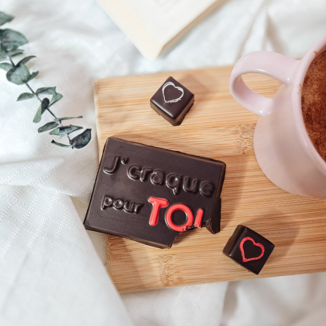 Barre crémeuse « Je suis fou de toi » - Chocolat noir, papaye et piment