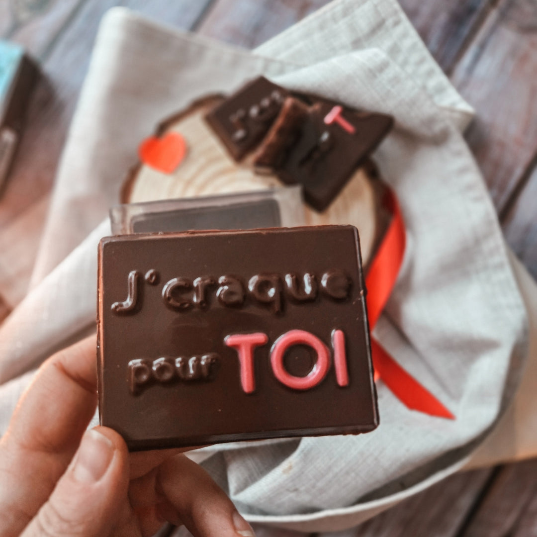 Barre crémeuse « Je suis fou de toi » - Chocolat noir, papaye et piment