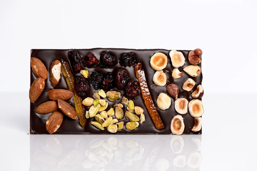 Tablette de chocolat noir fruits secs et noix 100g