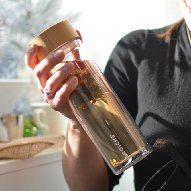 GROSCHE Copenhagen Double Walled Glass Tea infuser bottle with sleeve 