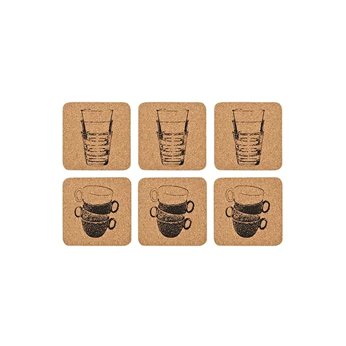 Set of 6 Mugs & Glasses Cork Coasters