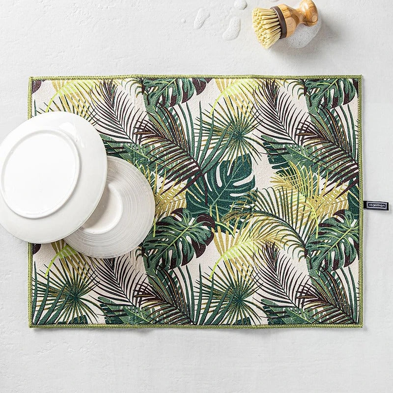 Microfiber Dish Drying Mat 15" x 20" - Green Palms
