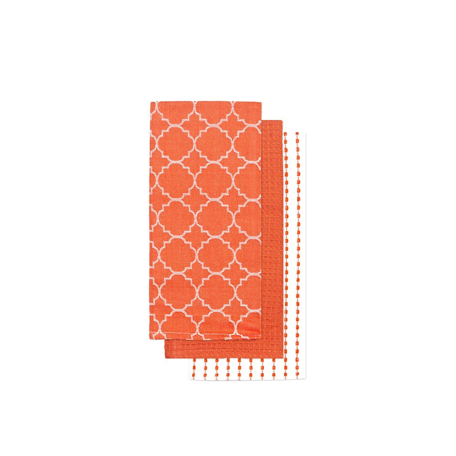 Panama Tile Jacquard Kitchen Towel Tangerine - Set of 3 – Kitchen Linens gift Montreal Villeray Urban Palate