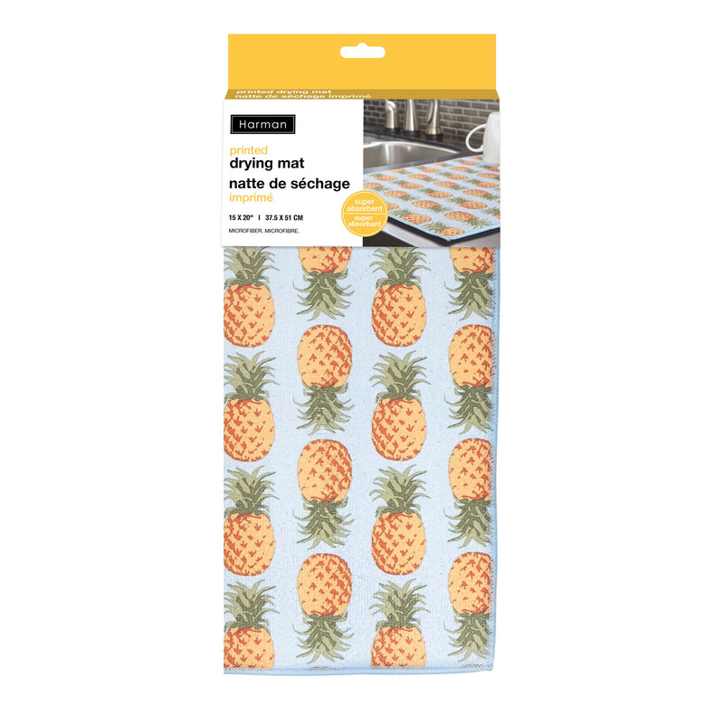 Pineapple Printed Drying Mat Black 15" x 20"