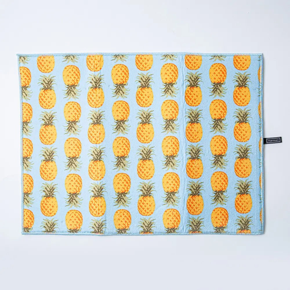 Pineapple Printed Drying Mat Black 15" x 20"