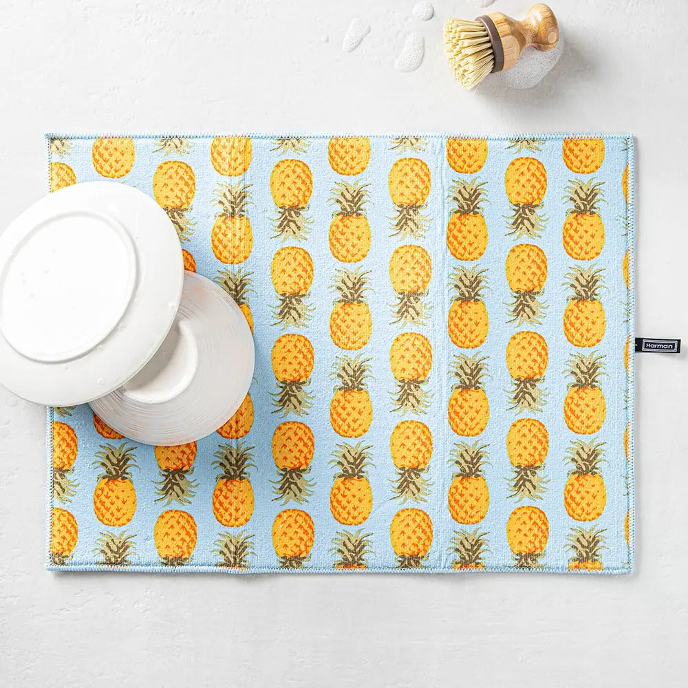 Pineapple Printed Drying Mat Black 15" x 20"