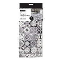 Spanish Tile Printed Drying Mat Black 15" x 20"