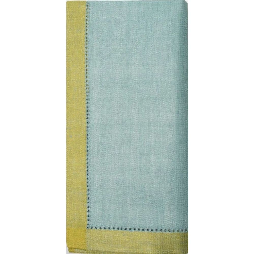 Serviettes de table en lin Azzura, azur et olive - Lot de 4