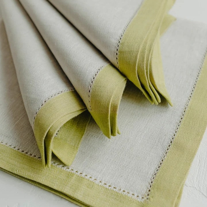 Serviettes Versailles argentées à bordure verte - Lot de 4