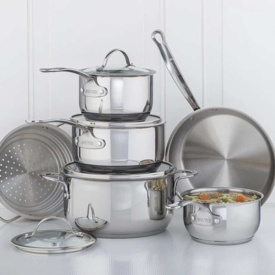 Batterie de cuisine Meyer Nouvelle en acier inoxydable de 10 pièces