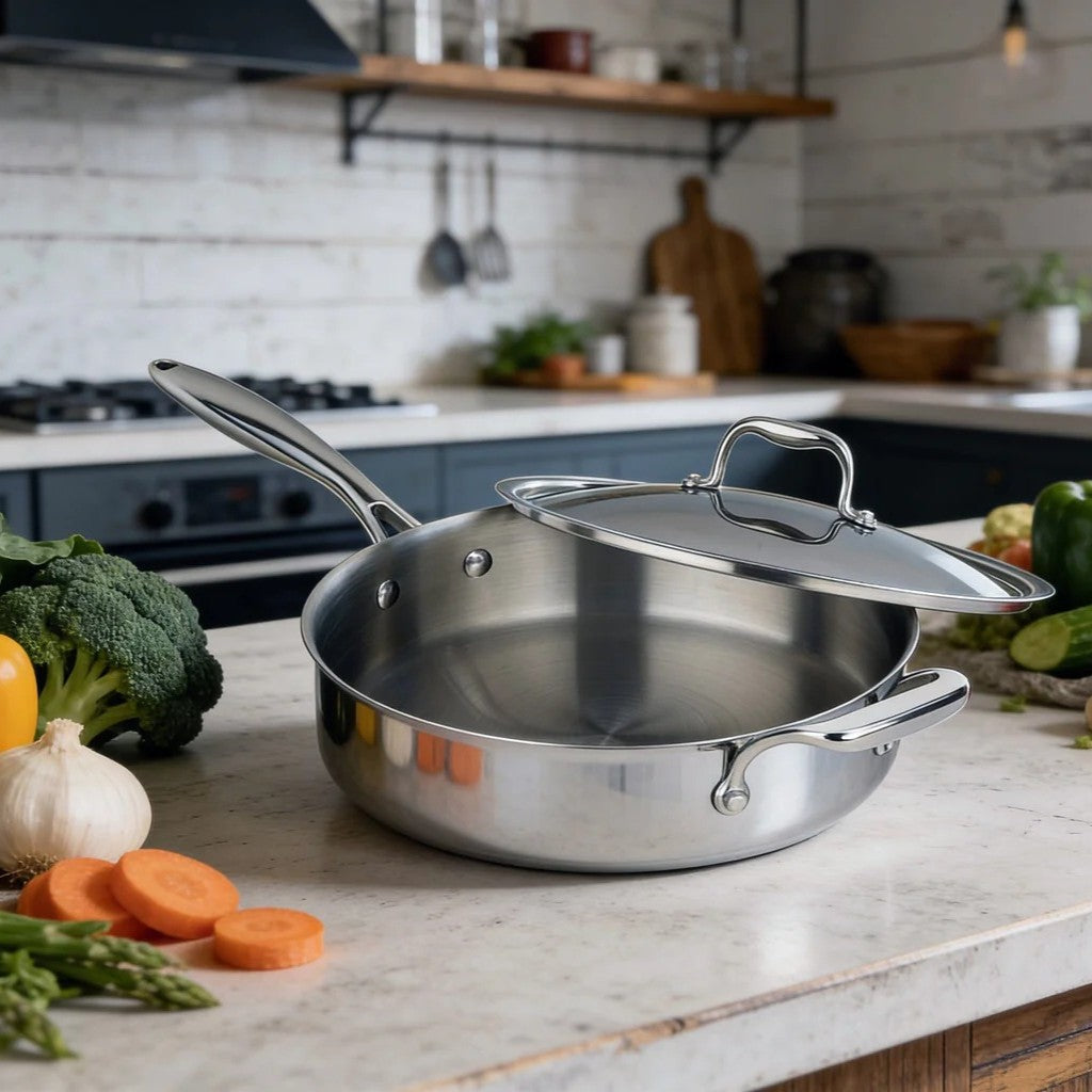 Sauteuse SuperSteel à trois plis en acier inoxydable de 4,2 L avec couvercle