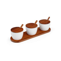 Service à condiments triple Duets avec couvercles et cuillères