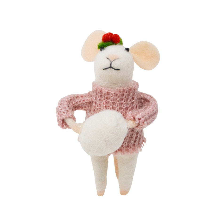 Felt Mouse Ornament Pink Sweater